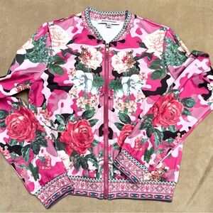 New Jealous Tomato Flying Fuscia Pink Floral Camo Legging Pants Track Jacket Set